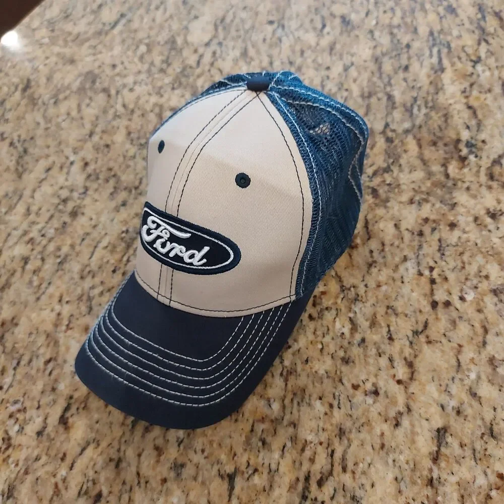Ford Trucker Hat Canvas Front Blue Mesh Snapback Officially Licensed OSFA